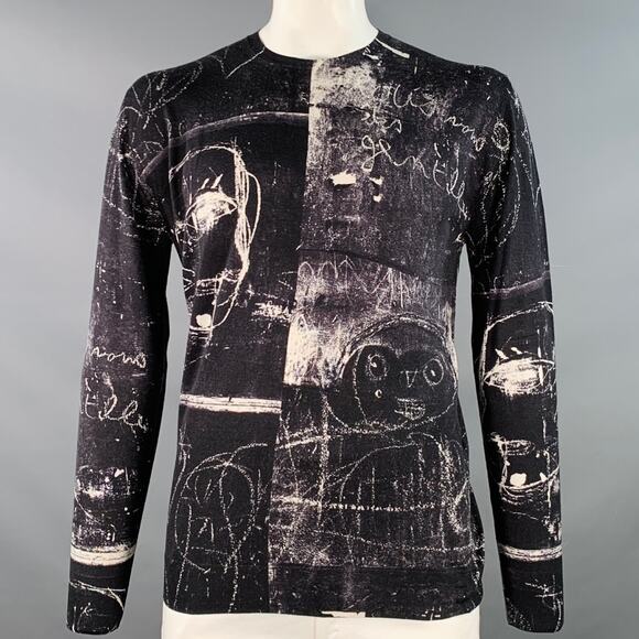 ALEXANDER MCQUEEN Size L Black White Marbled Wool Silk Crew-Neck Pullover - Picture 1 of 10
